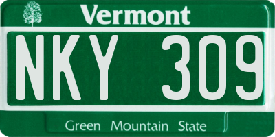 VT license plate NKY309