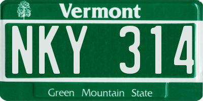 VT license plate NKY314
