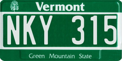 VT license plate NKY315
