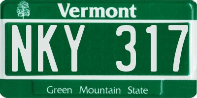VT license plate NKY317