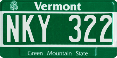 VT license plate NKY322