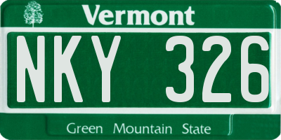 VT license plate NKY326
