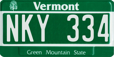 VT license plate NKY334