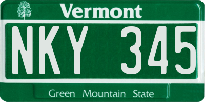 VT license plate NKY345