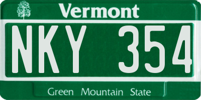 VT license plate NKY354