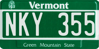 VT license plate NKY355