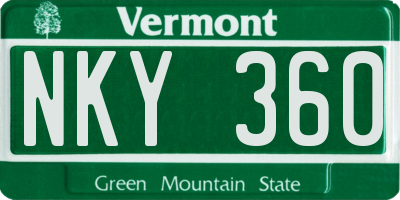VT license plate NKY360
