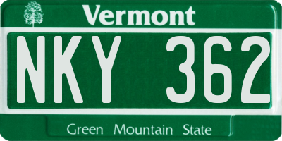 VT license plate NKY362