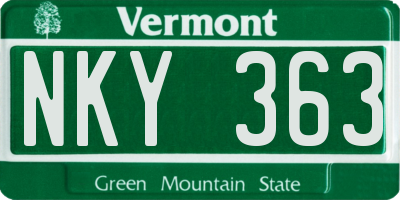 VT license plate NKY363