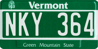 VT license plate NKY364