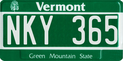 VT license plate NKY365