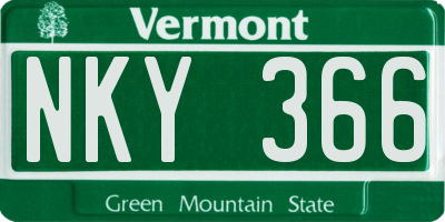 VT license plate NKY366