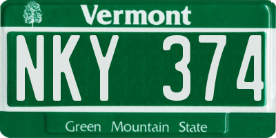 VT license plate NKY374