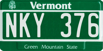VT license plate NKY376