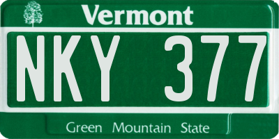 VT license plate NKY377