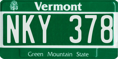 VT license plate NKY378