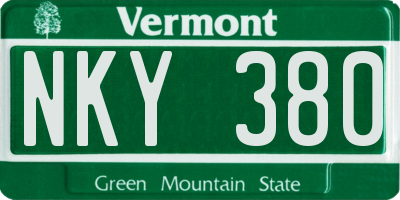 VT license plate NKY380