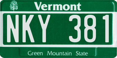 VT license plate NKY381