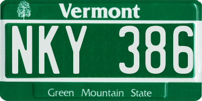 VT license plate NKY386