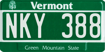 VT license plate NKY388