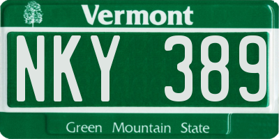 VT license plate NKY389