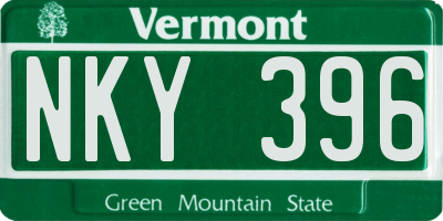 VT license plate NKY396