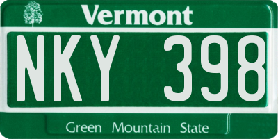 VT license plate NKY398