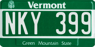 VT license plate NKY399