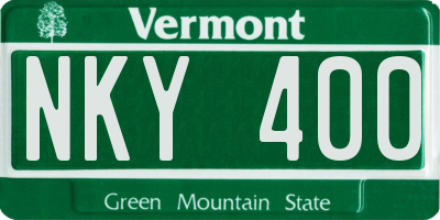 VT license plate NKY400
