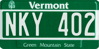 VT license plate NKY402
