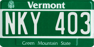 VT license plate NKY403