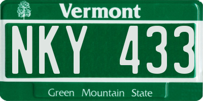 VT license plate NKY433