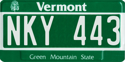 VT license plate NKY443