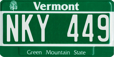 VT license plate NKY449