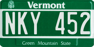 VT license plate NKY452
