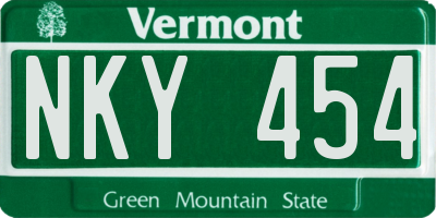 VT license plate NKY454