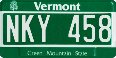 VT license plate NKY458