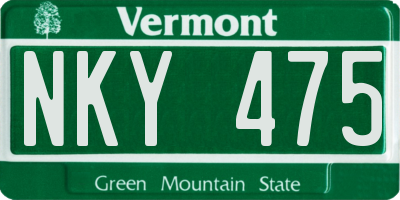 VT license plate NKY475
