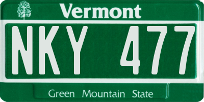 VT license plate NKY477