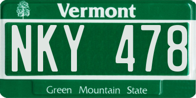 VT license plate NKY478