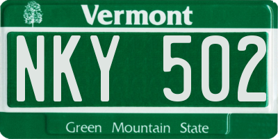 VT license plate NKY502