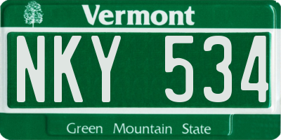 VT license plate NKY534
