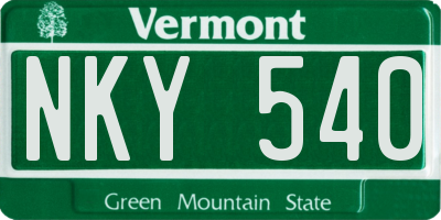 VT license plate NKY540