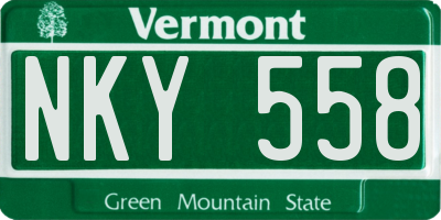 VT license plate NKY558