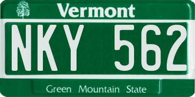 VT license plate NKY562