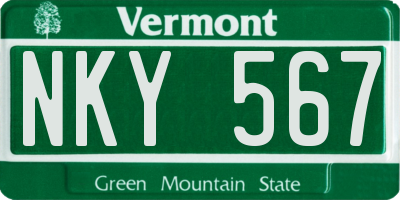 VT license plate NKY567