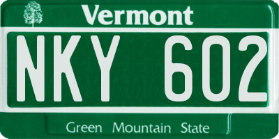 VT license plate NKY602