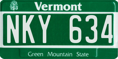 VT license plate NKY634