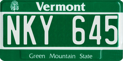 VT license plate NKY645