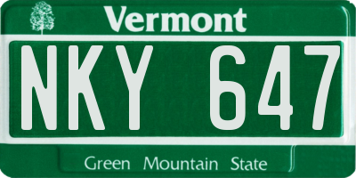 VT license plate NKY647